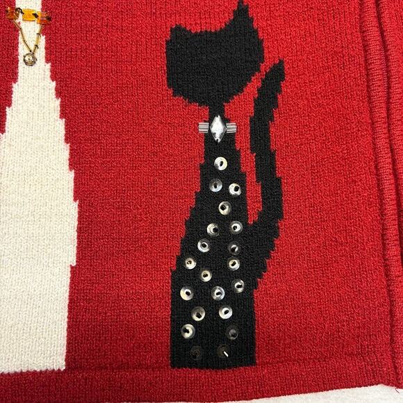 Allison Daley Embellished Cats Knit Red Sweater Vest Womens Plus Size 3X - Picture 5 of 11